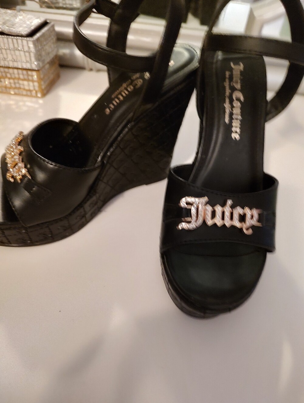 Juicy Couture Black Wedge Sandals with Ankle Strap